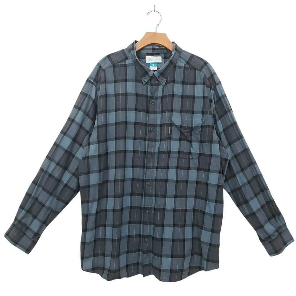 Columbia Shirt Mens XXL Blue Plaid Long Sleeve Classic Fit Cotton Casual Outdoor